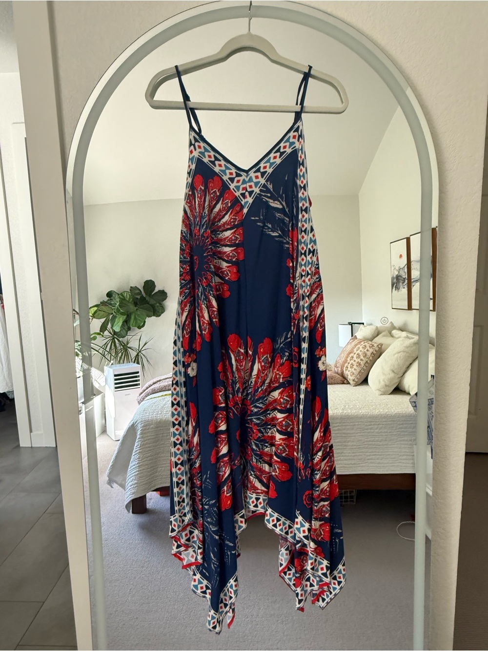 Jealous Tomato Navy & Red Asymmetrical Handkerchief-Hem Maxi Dress